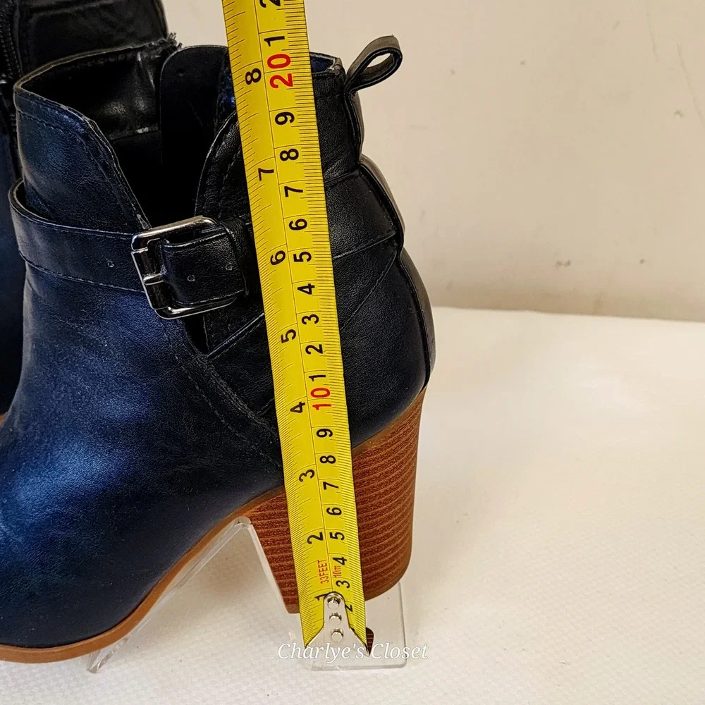 Casual Ankle Boots 8 Black Block Heel Buckle Rustic Boho Biker Mountain‎